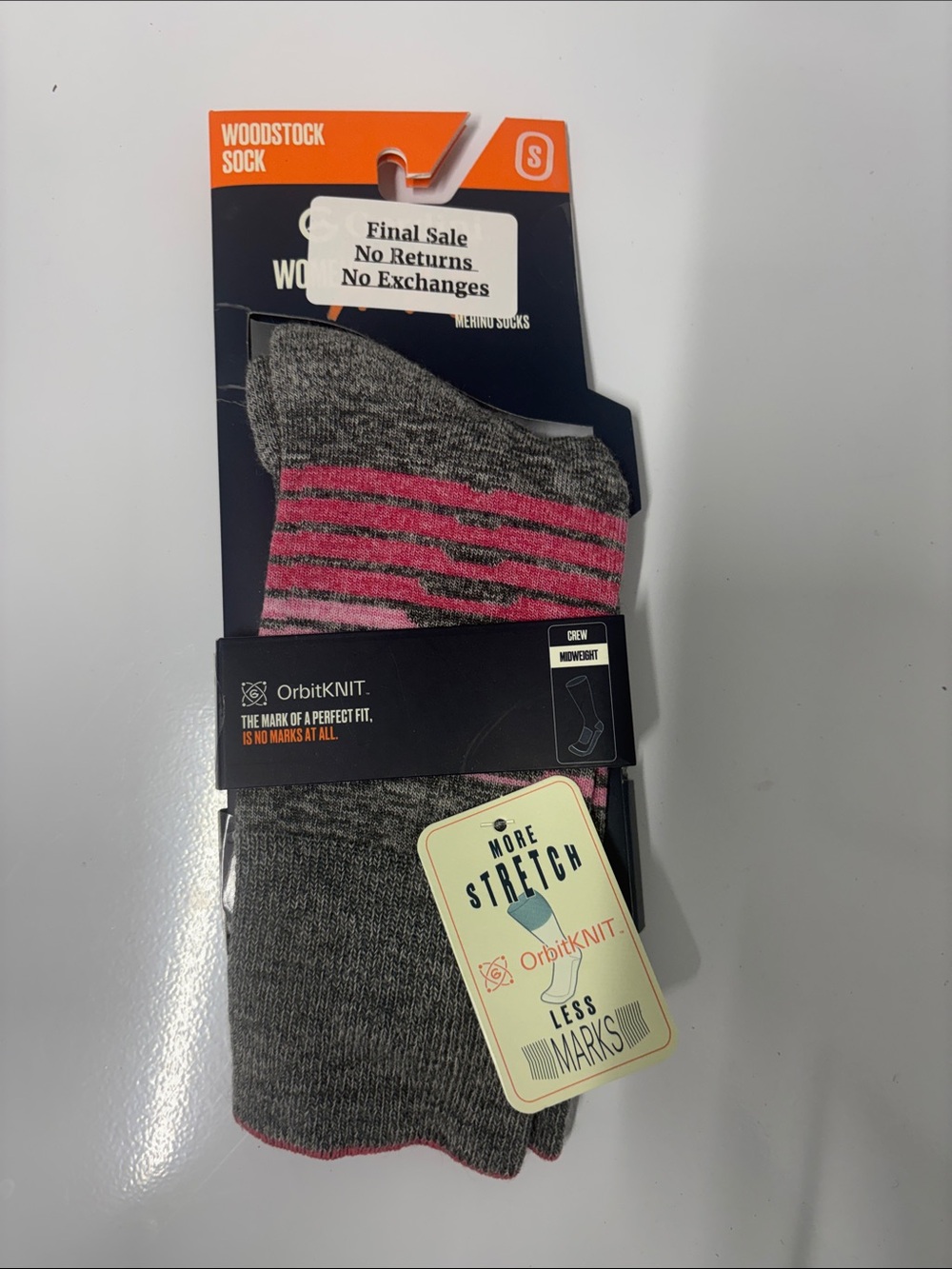 Gordini women’s Woodstock midweight crew sock gray pink size small NWT